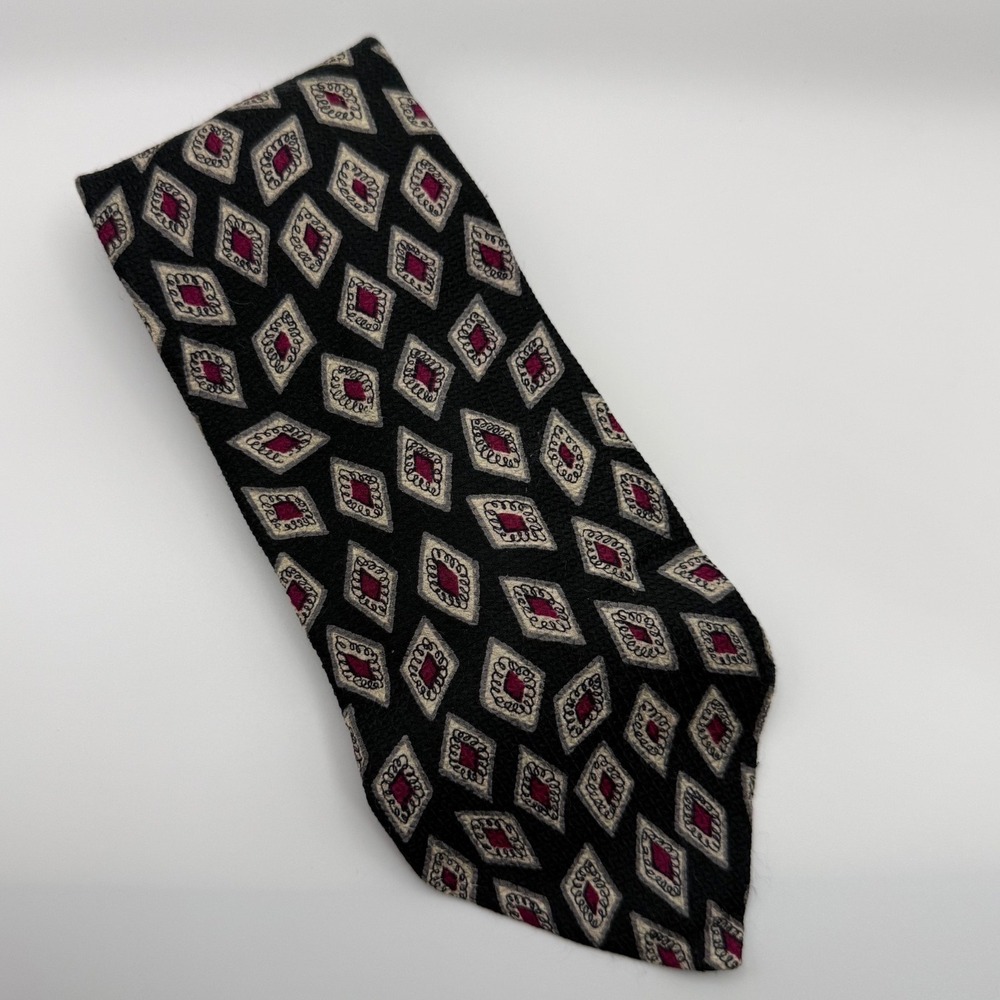 Robert Talbott Tie 4" Geometric Diamond Silk Black Burgundy Dark Academia